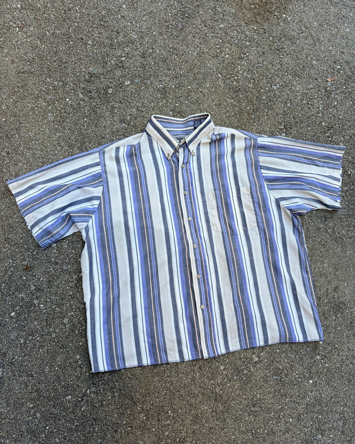 Vintage David Taylor Striped Short Sleeve Reworked Cropped Button Up Shirt Size XL
