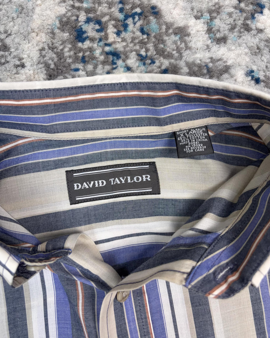 Vintage David Taylor Striped Short Sleeve Reworked Cropped Button Up Shirt Size XL