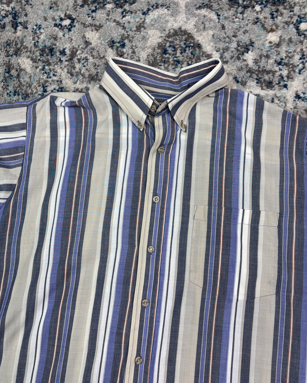 Vintage David Taylor Striped Short Sleeve Reworked Cropped Button Up Shirt Size XL