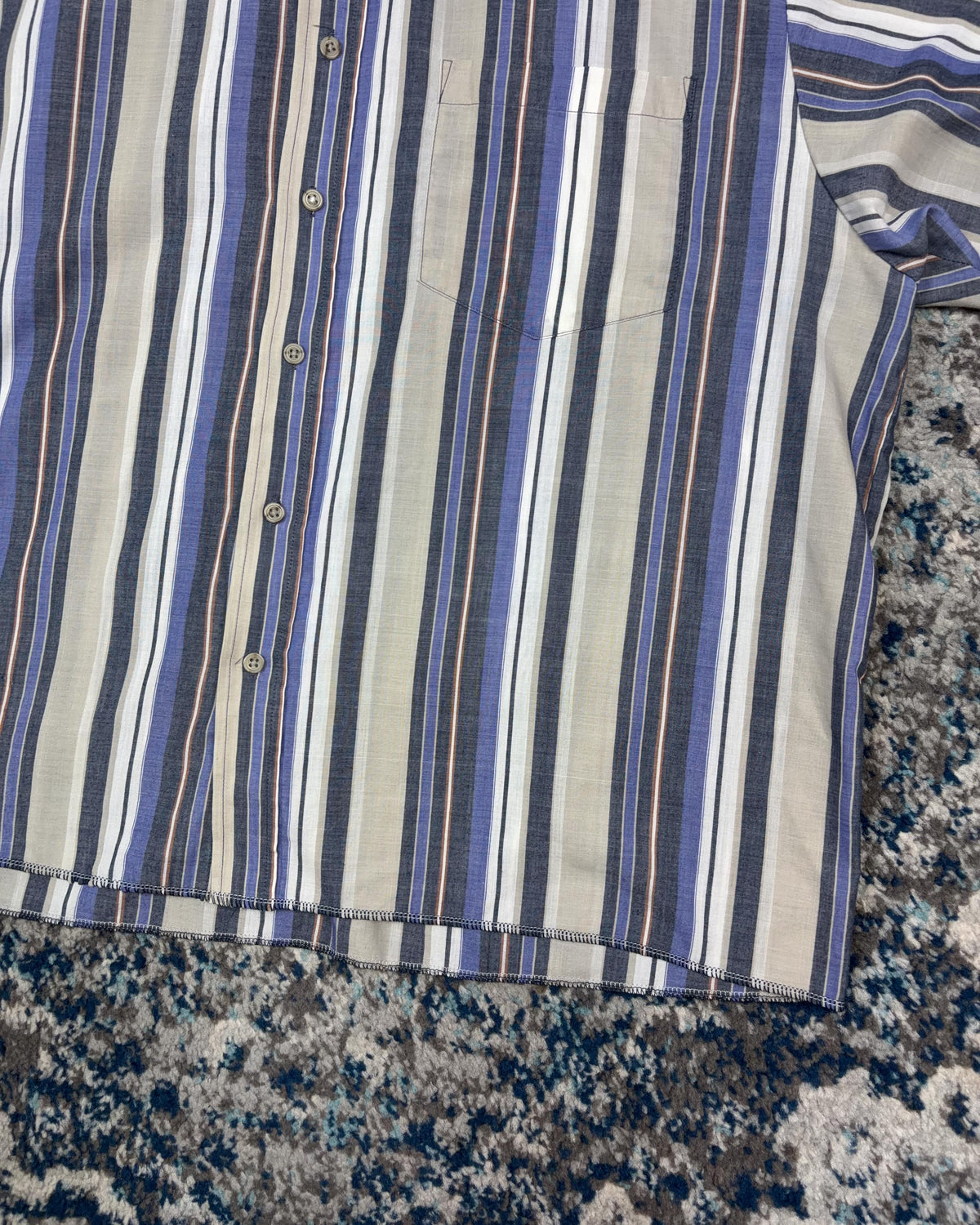 Vintage David Taylor Striped Short Sleeve Reworked Cropped Button Up Shirt Size XL
