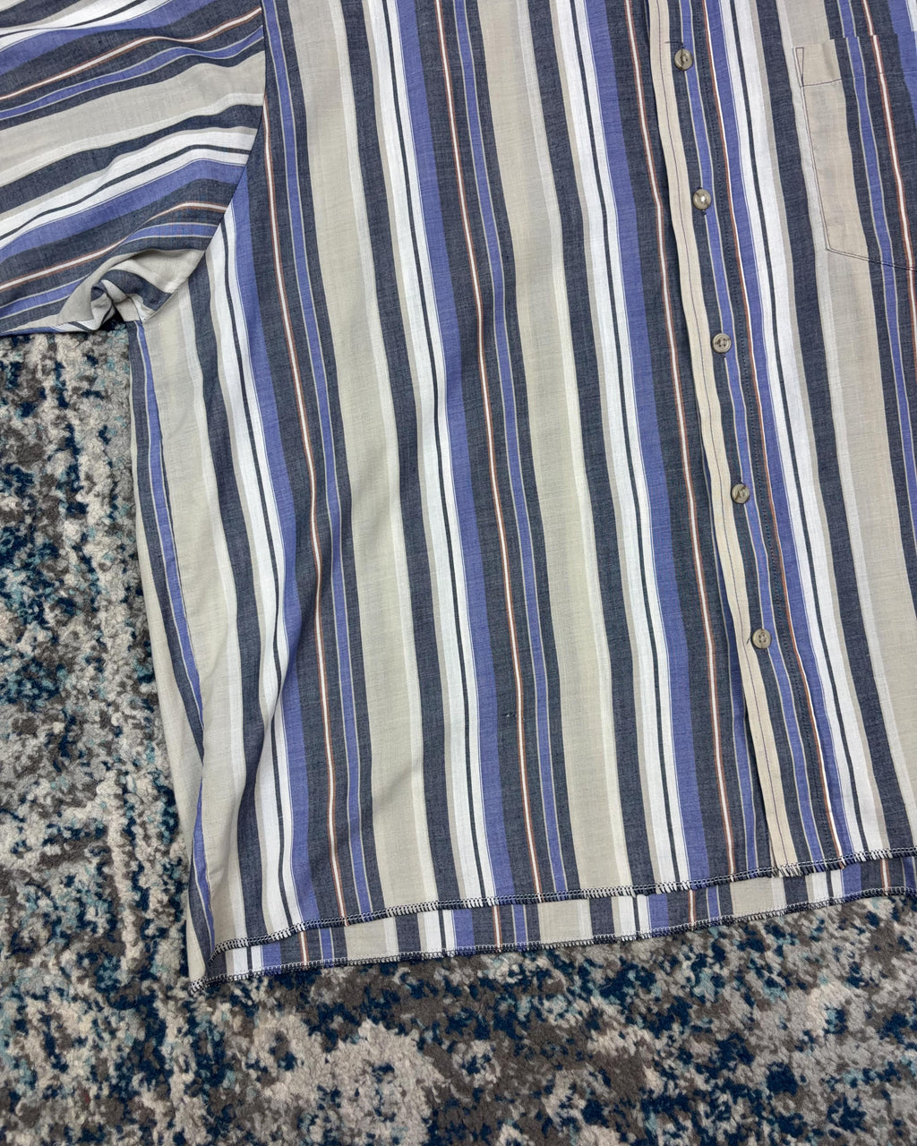 Vintage David Taylor Striped Short Sleeve Reworked Cropped Button Up Shirt Size XL