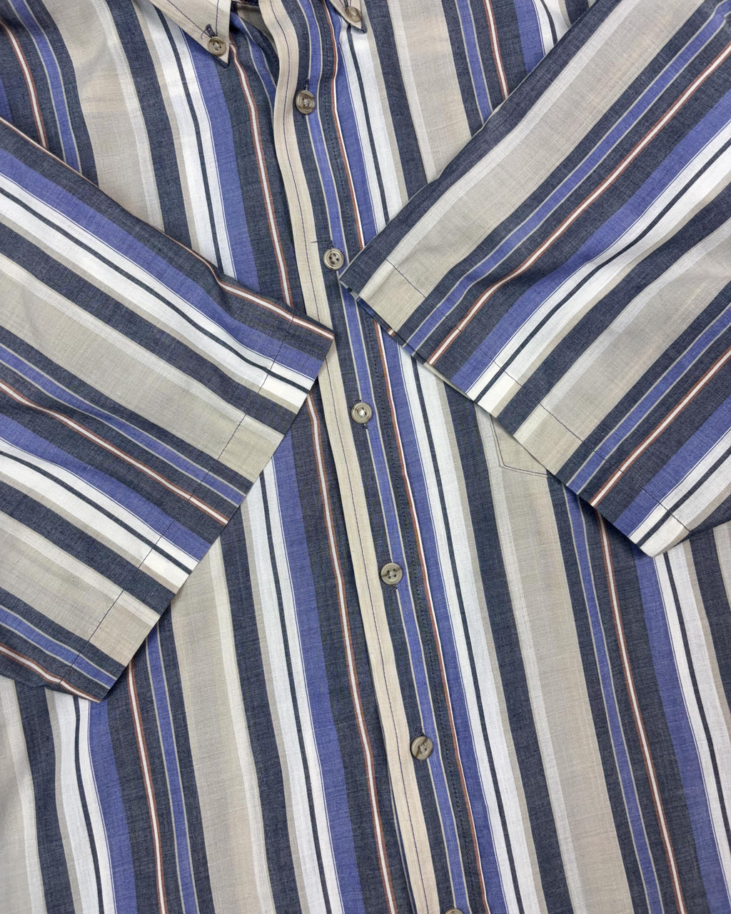 Vintage David Taylor Striped Short Sleeve Reworked Cropped Button Up Shirt Size XL