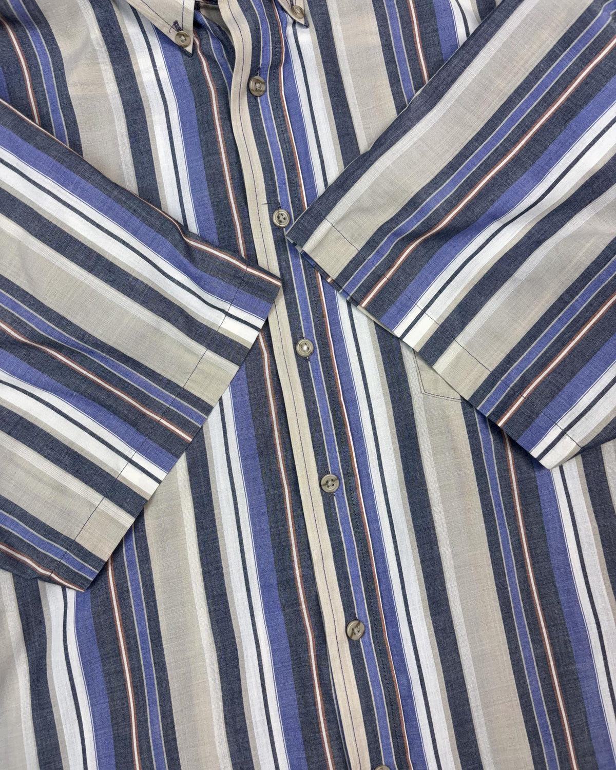 Vintage David Taylor Striped Short Sleeve Reworked Cropped Button Up Shirt Size XL