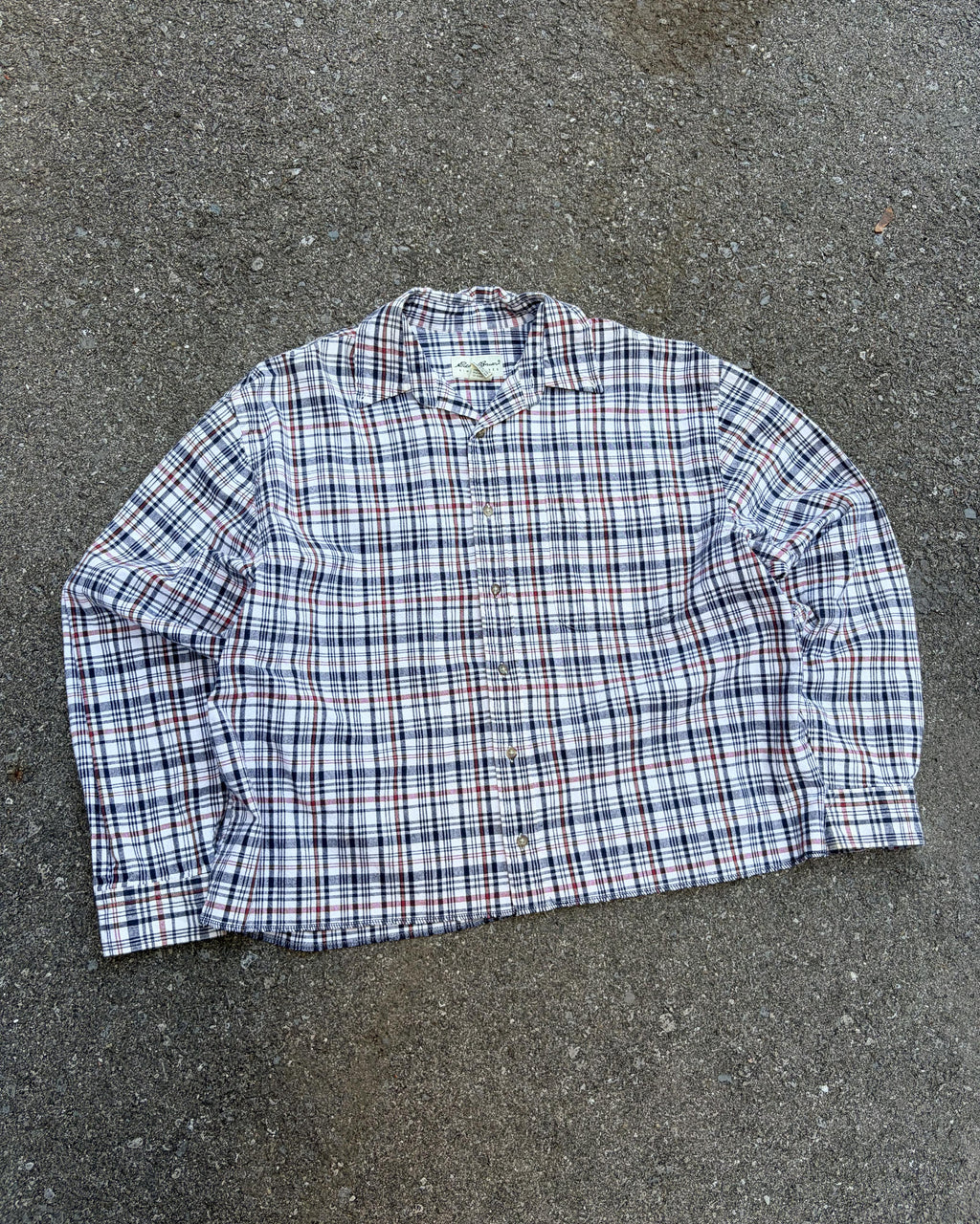 Vintage Eddie Bauer Plaid Long Sleeve Reworked Cropped Button Up Shirt Size XL