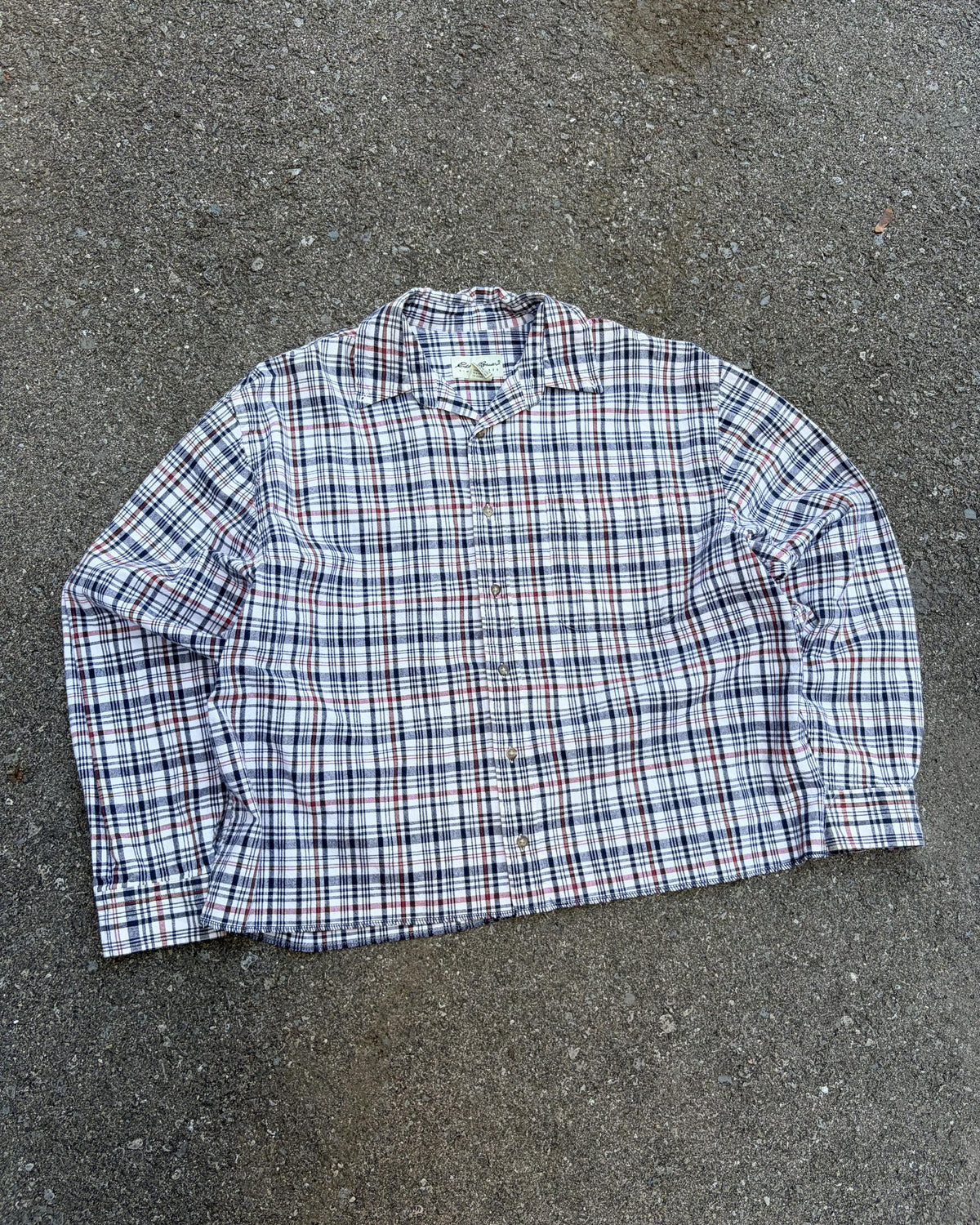 Vintage Eddie Bauer Plaid Long Sleeve Reworked Cropped Button Up Shirt Size XL