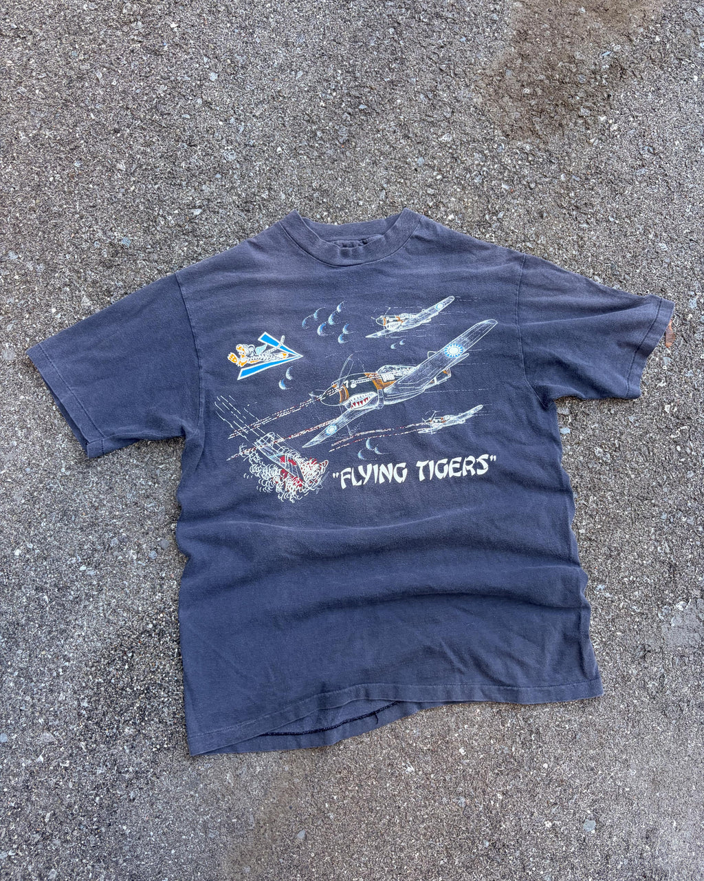 Vintage 80s/90s WWII Flying Tigers Warplane Blood Chit Graphic T-Shirt Size Large