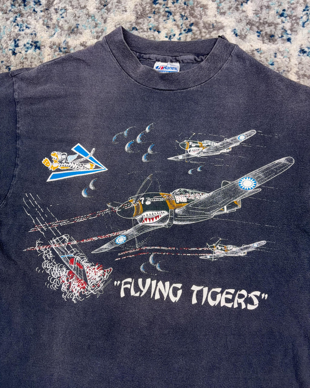 Vintage 80s/90s WWII Flying Tigers Warplane Blood Chit Graphic T-Shirt Size Large