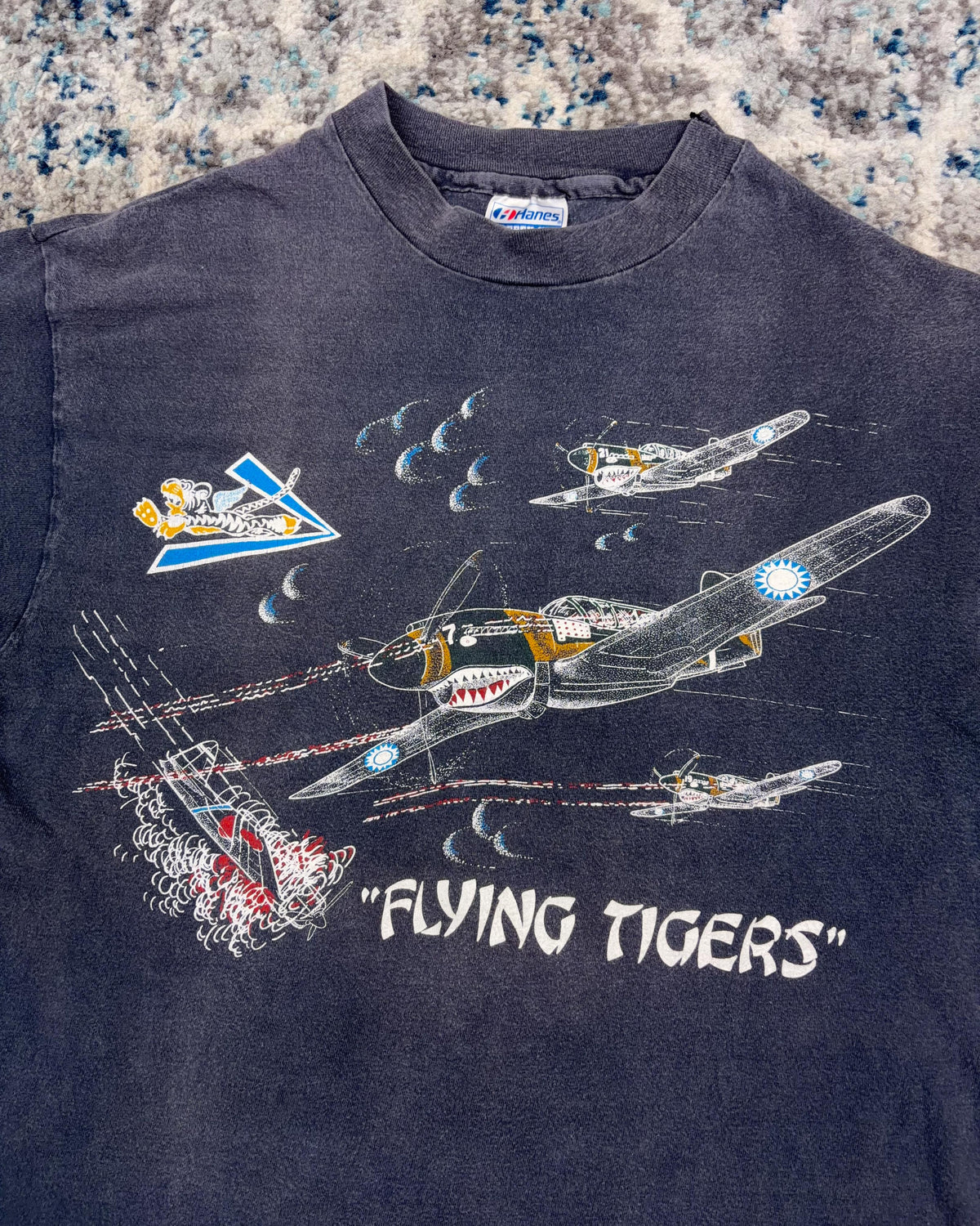 Vintage 80s/90s WWII Flying Tigers Warplane Blood Chit Graphic T-Shirt Size Large