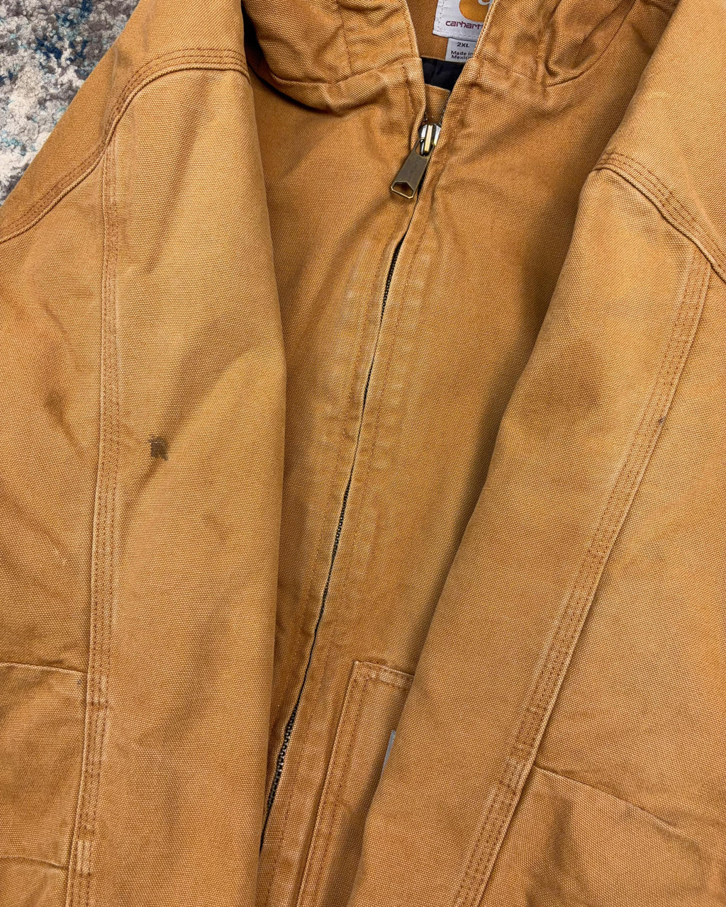Vintage Carhartt Quilted Lined Canvas Workwear Active Bomber Jacket Size 2XL