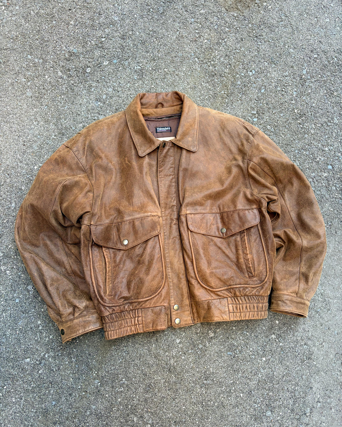 Vintage Georgetown Leather Design Brown Leather Bomber Jacket Size Large