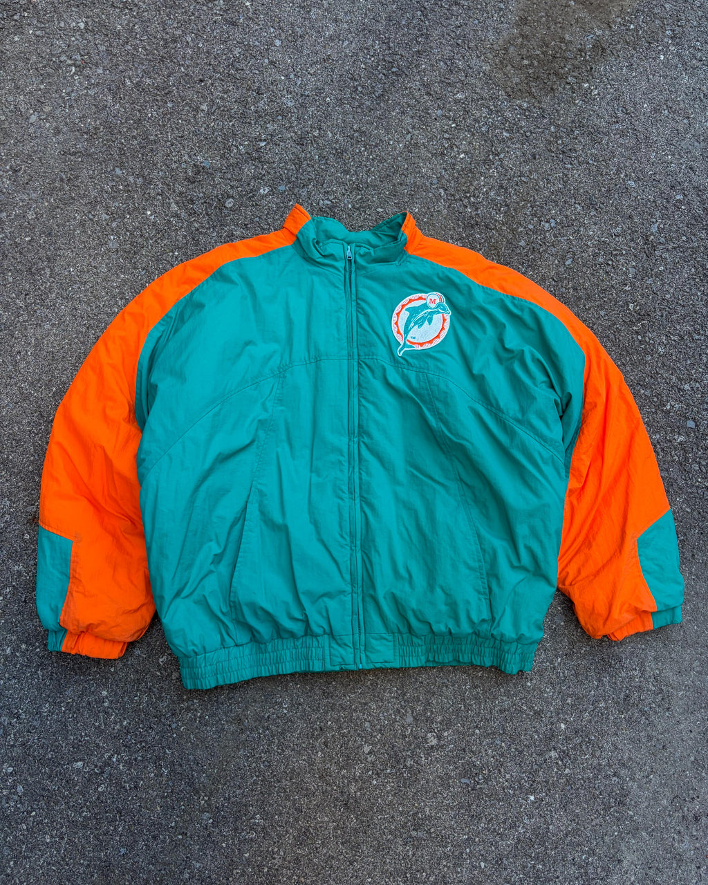 Vintage 90s Miami Dolphins NFL Embroidered Logo Athletic Bomber Jacket Size Large