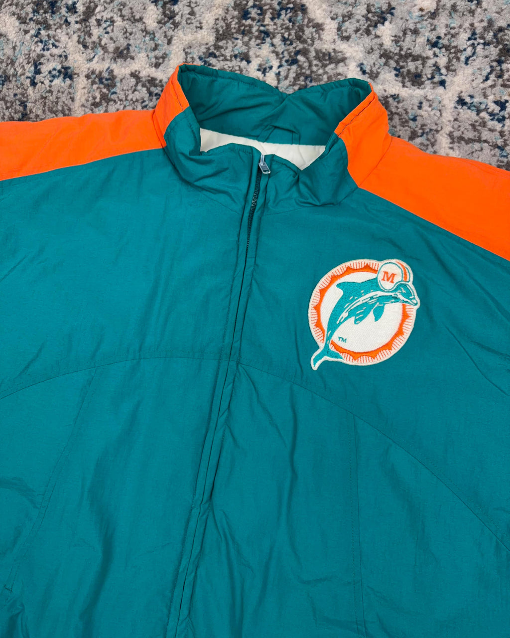 Vintage 90s Miami Dolphins NFL Embroidered Logo Athletic Bomber Jacket Size Large