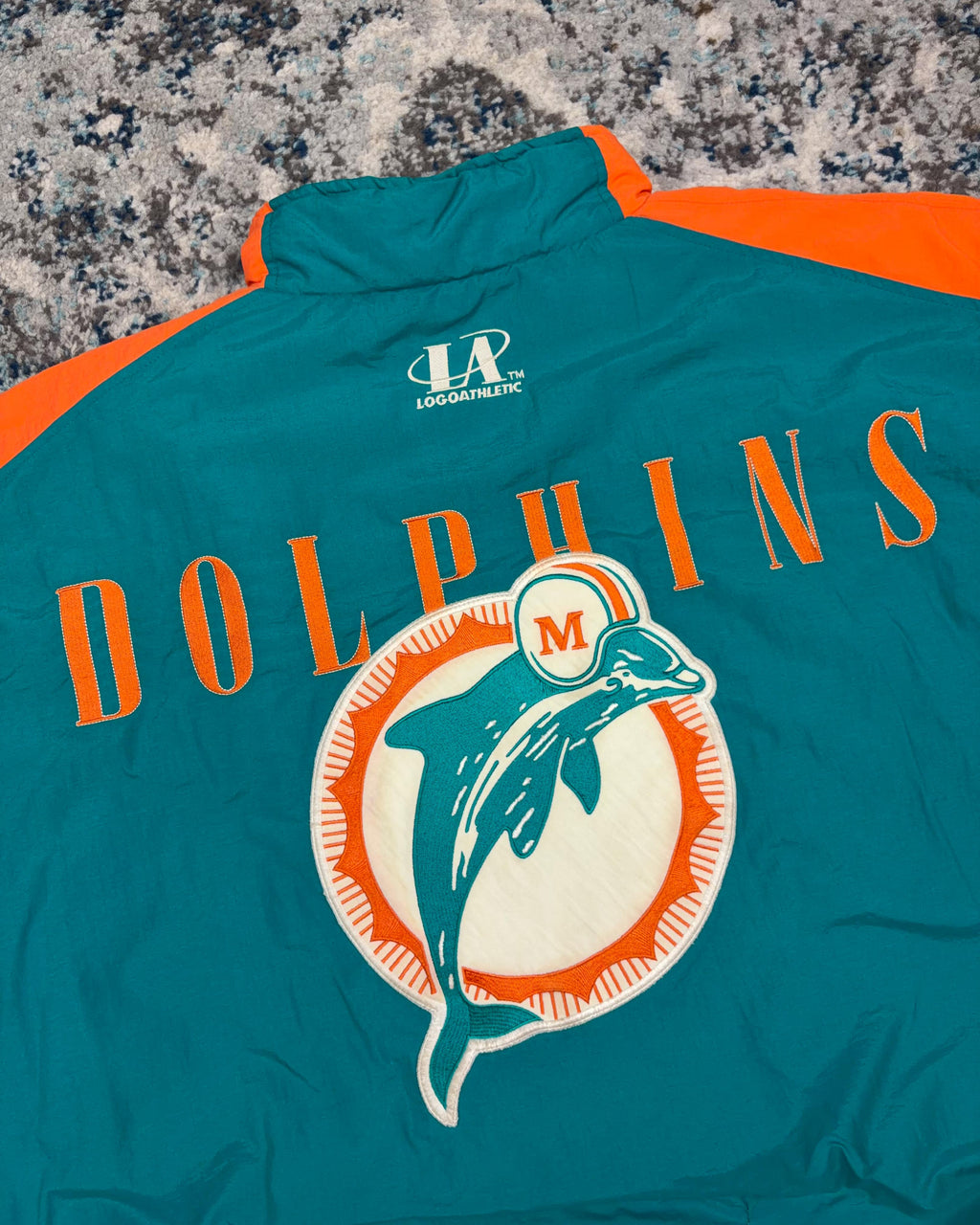 Vintage 90s Miami Dolphins NFL Embroidered Logo Athletic Bomber Jacket Size Large