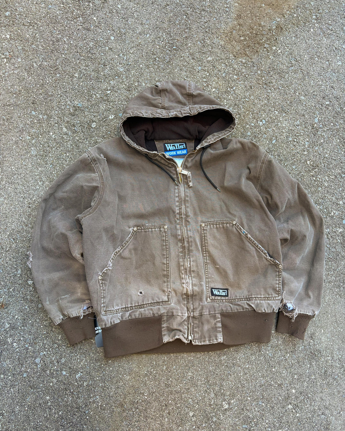 Vintage Walls Canvas Workwear Insulated Hooded Bomber Jacket Size Large