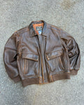 Vintage U2 Wear Me Out Quilted Lined Brown Leather Bomber Jacket Size XL