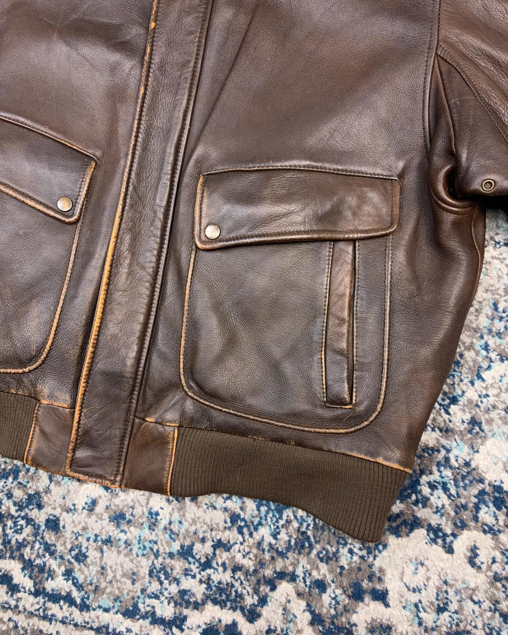 Vintage U2 Wear Me Out Quilted Lined Brown Leather Bomber Jacket Size XL
