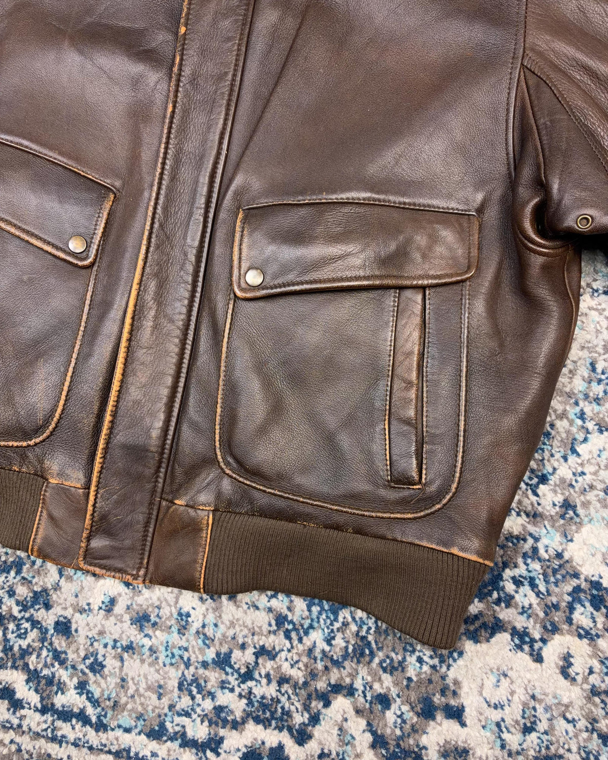 Vintage U2 Wear Me Out Quilted Lined Brown Leather Bomber Jacket Size XL