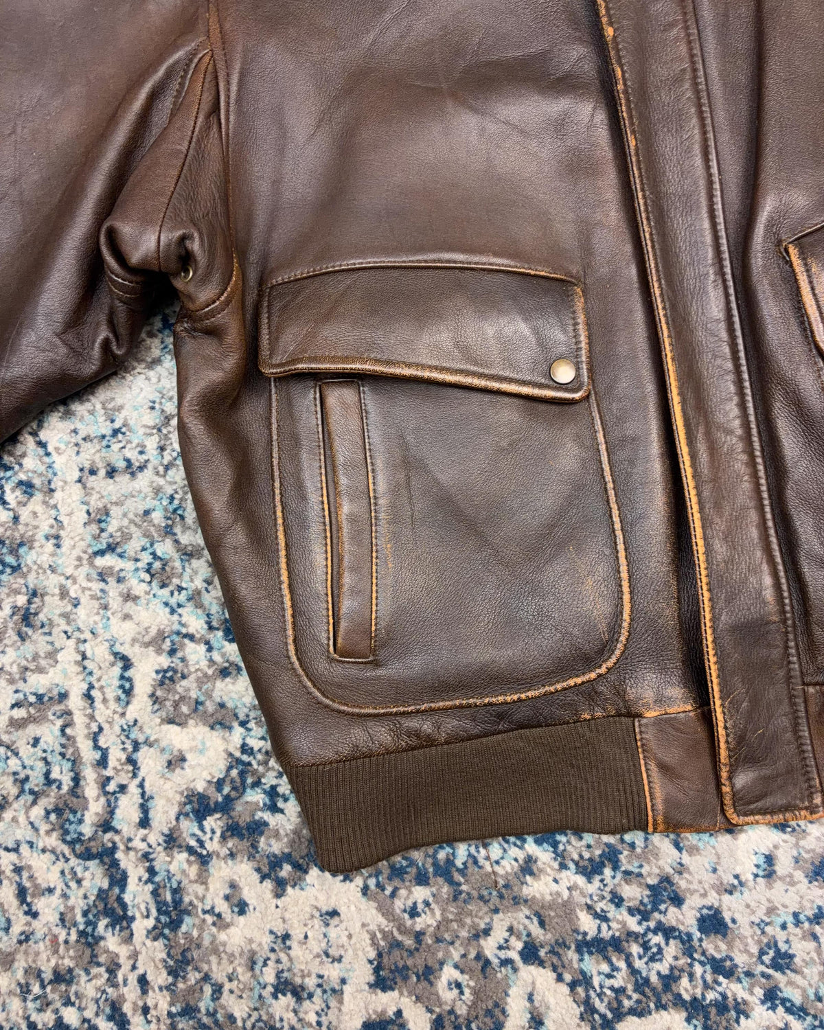 Vintage U2 Wear Me Out Quilted Lined Brown Leather Bomber Jacket Size XL
