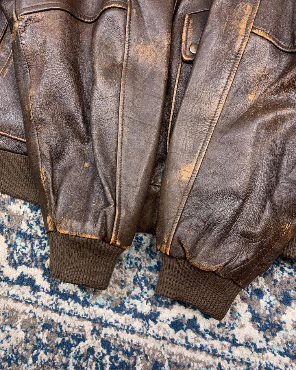 Vintage U2 Wear Me Out Quilted Lined Brown Leather Bomber Jacket Size XL