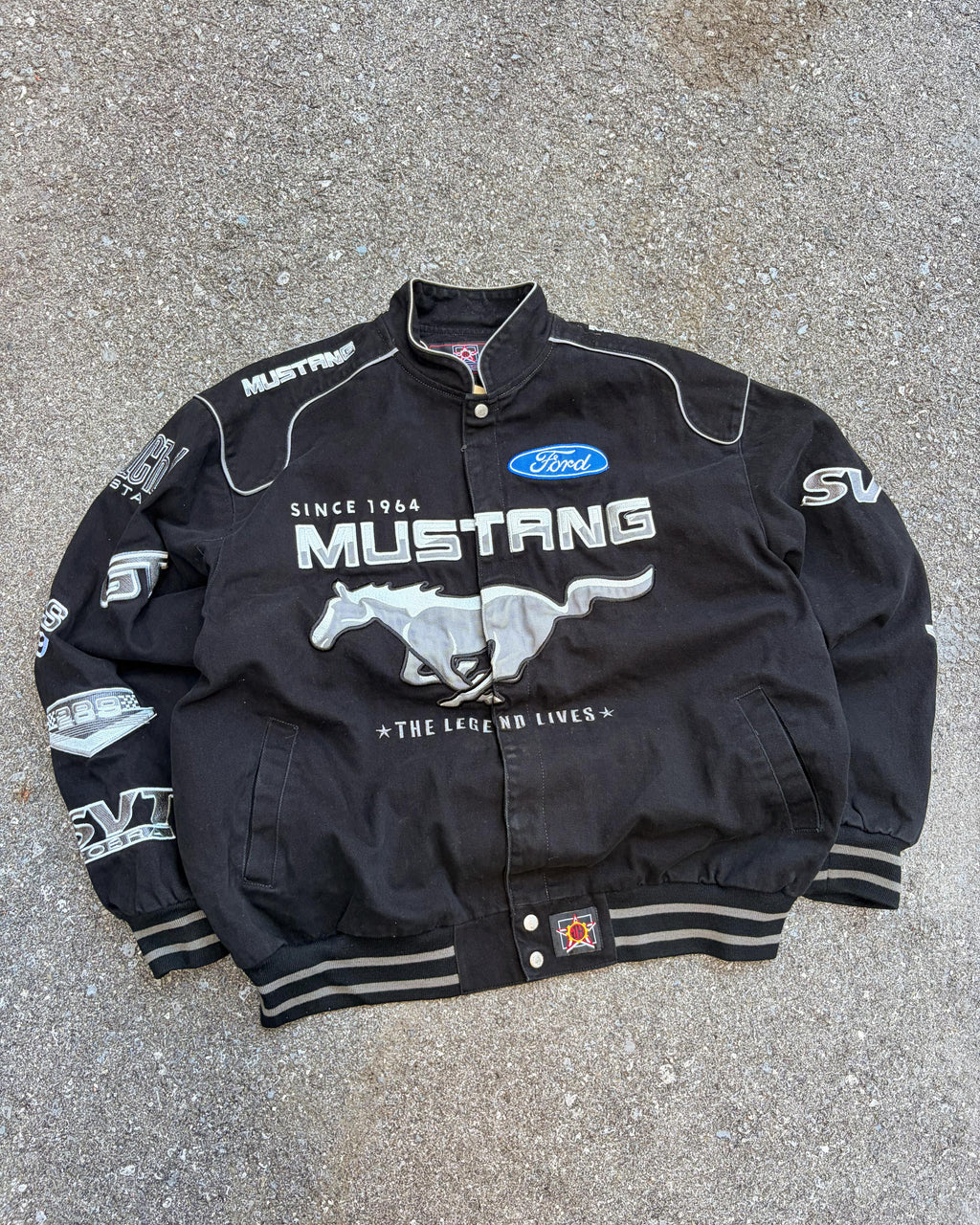 Vintage 2004 Ford Mustang Embroidered Jeff Hamilton Racing Jacket Size XL