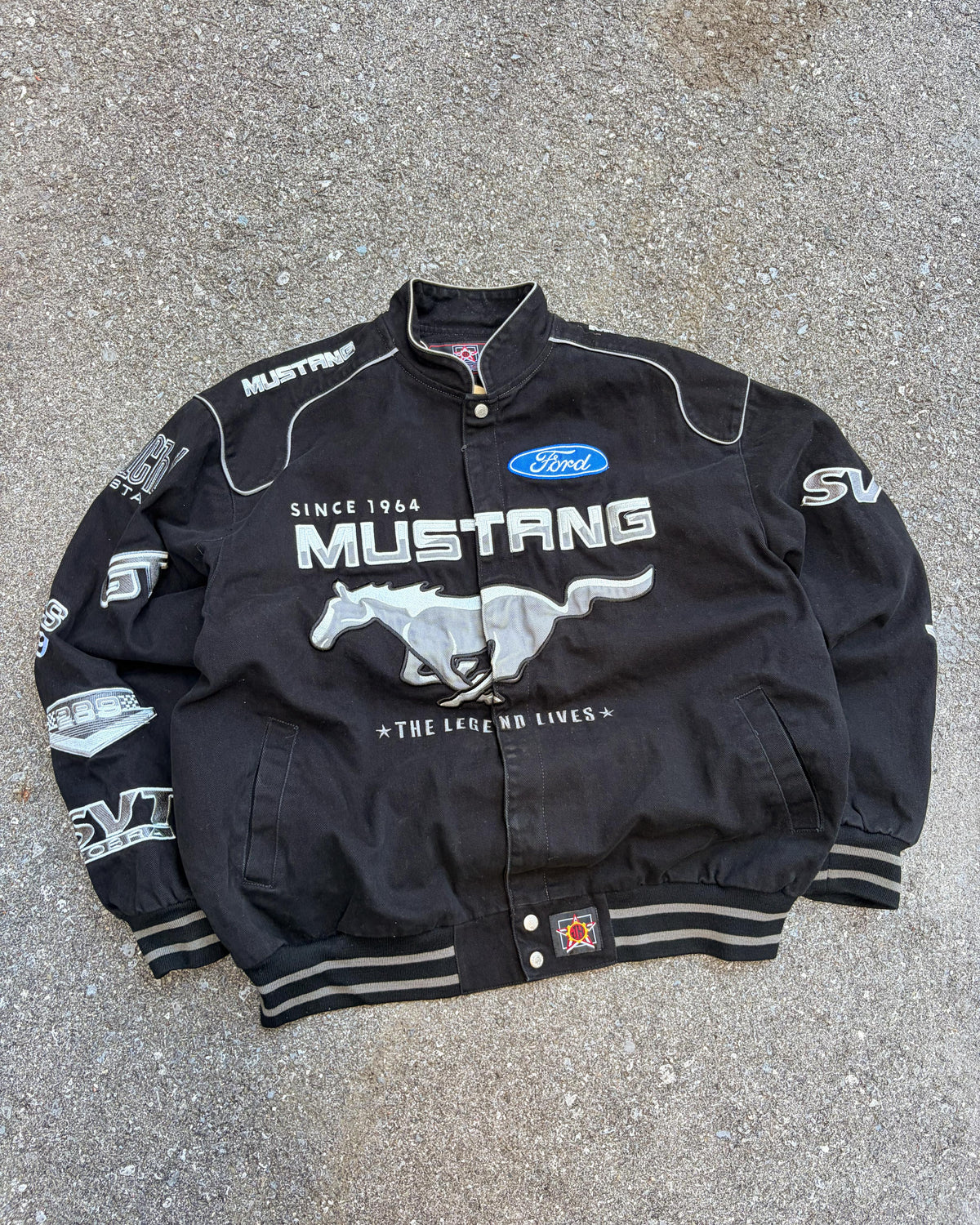 Vintage 2004 Ford Mustang Embroidered Jeff Hamilton Racing Jacket Size XL