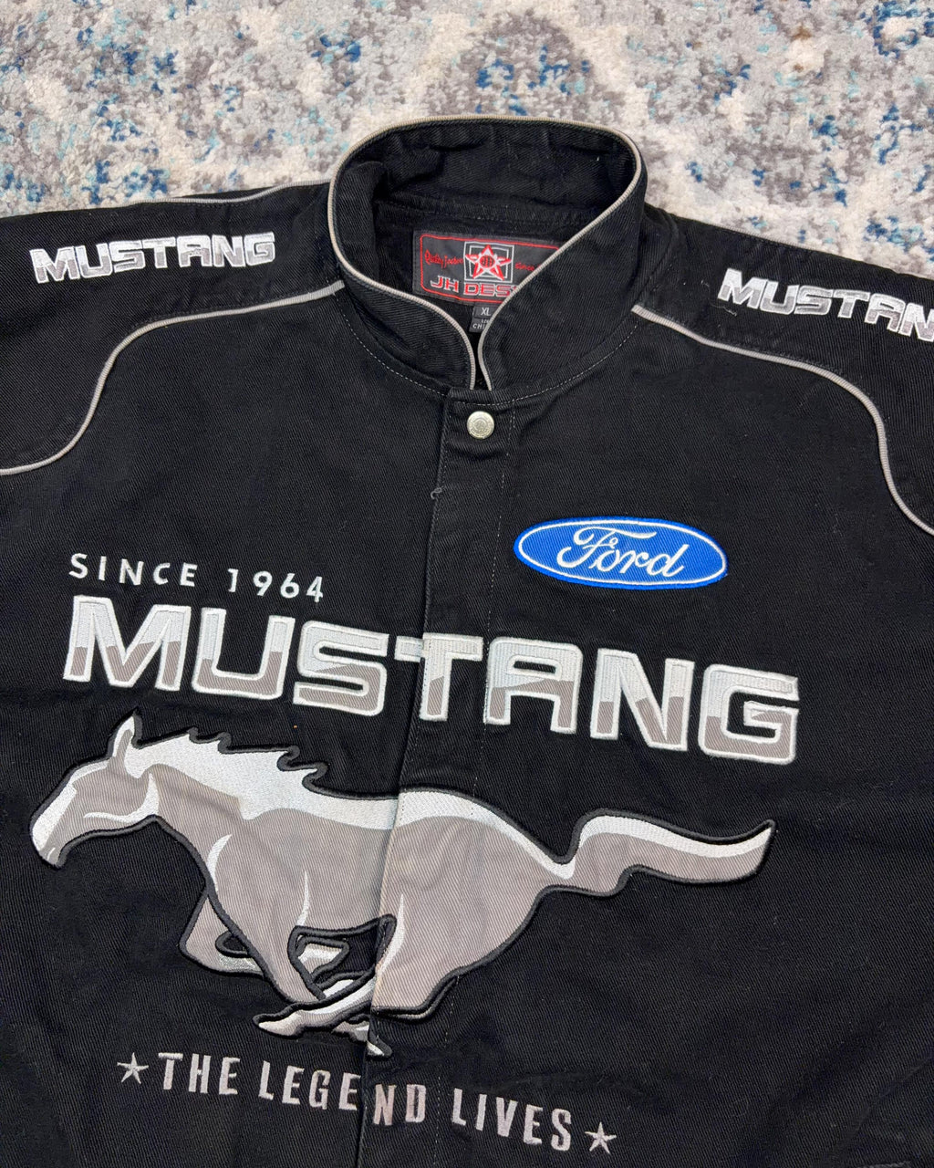 Vintage 2004 Ford Mustang Embroidered Jeff Hamilton Racing Jacket Size XL