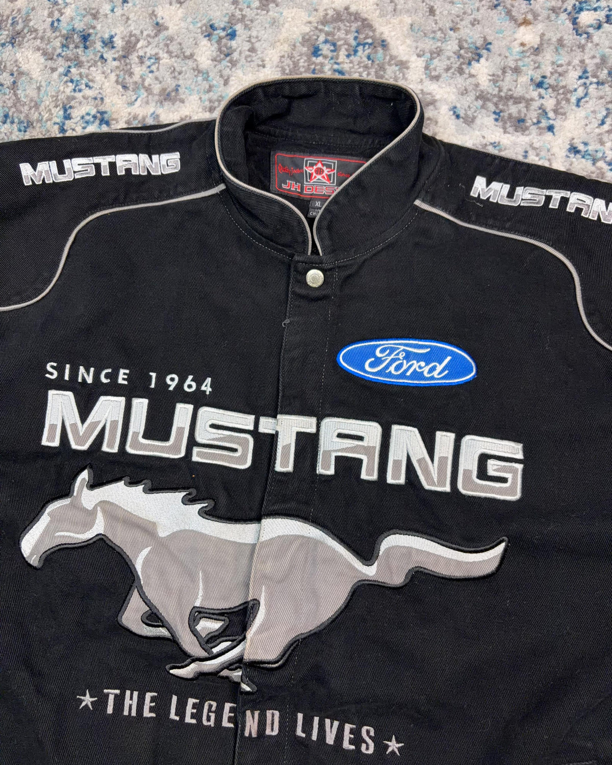 Vintage 2004 Ford Mustang Embroidered Jeff Hamilton Racing Jacket Size XL