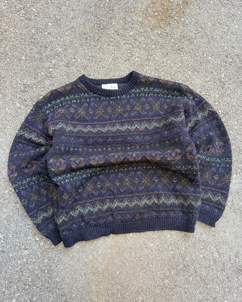 Vintage 90s Eddie Bauer Geometric Pattern Striped Knit Pullover Sweater Size Large