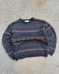 Vintage 90s Eddie Bauer Geometric Pattern Striped Knit Pullover Sweater Size Large