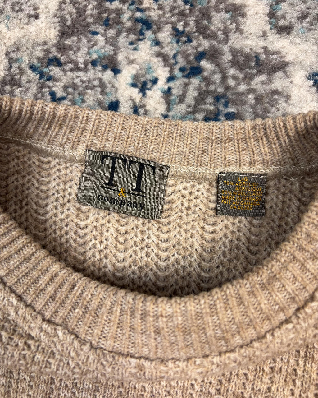 Vintage TT & Company Beige Pullover Knit Sweater Size Large
