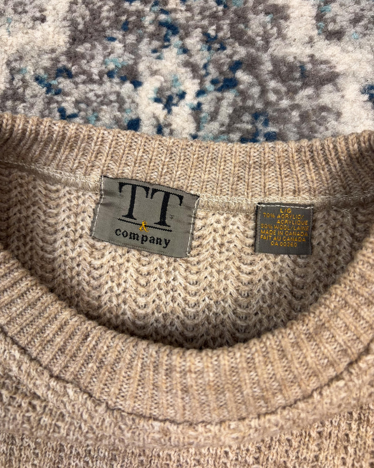 Vintage TT & Company Beige Pullover Knit Sweater Size Large