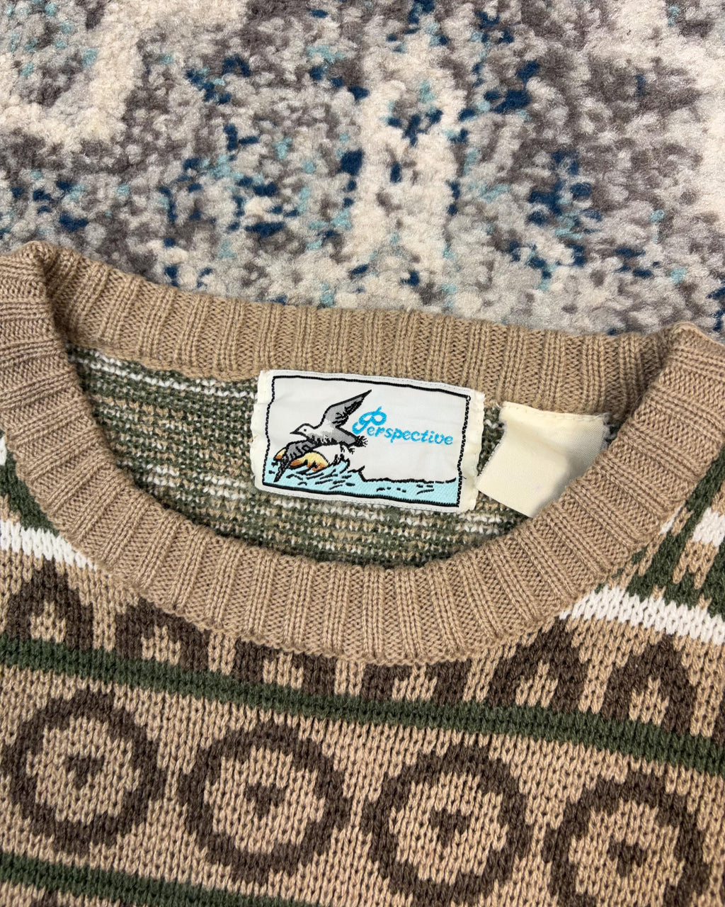 Vintage 90s Perspective Geometric Stripe Pattern Pullover Knit Sweater Size Medium