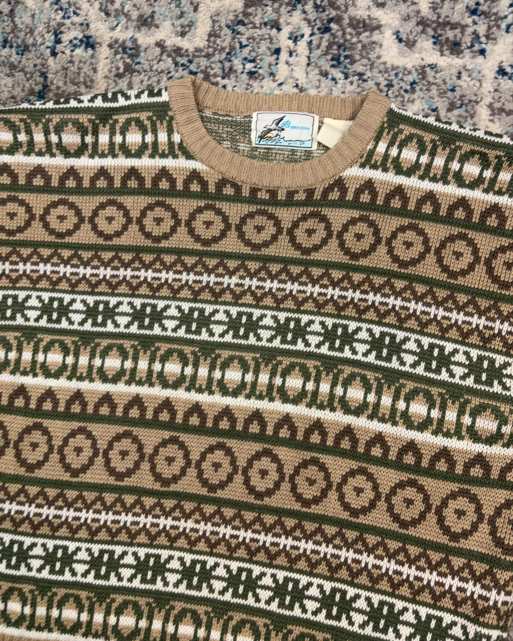 Vintage 90s Perspective Geometric Stripe Pattern Pullover Knit Sweater Size Medium