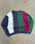 Vintage Siegfried Embroidered Crest Colour Block Striped Pullover Knit Sweater Size XLT