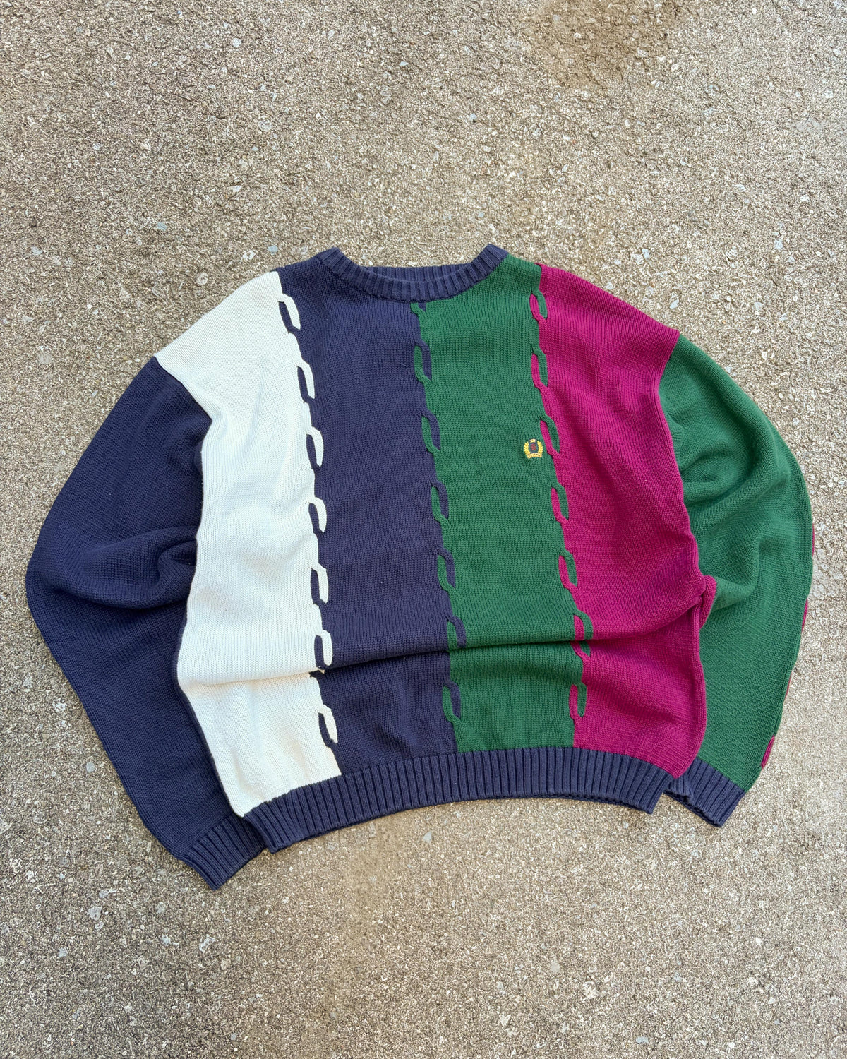 Vintage Siegfried Embroidered Crest Colour Block Striped Pullover Knit Sweater Size XLT