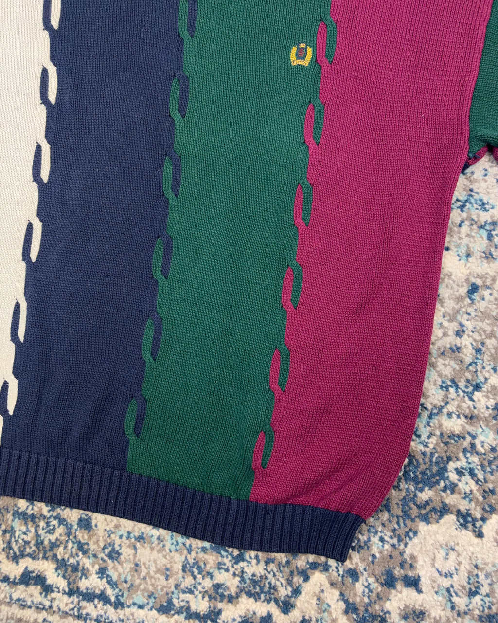 Vintage Siegfried Embroidered Crest Colour Block Striped Pullover Knit Sweater Size XLT