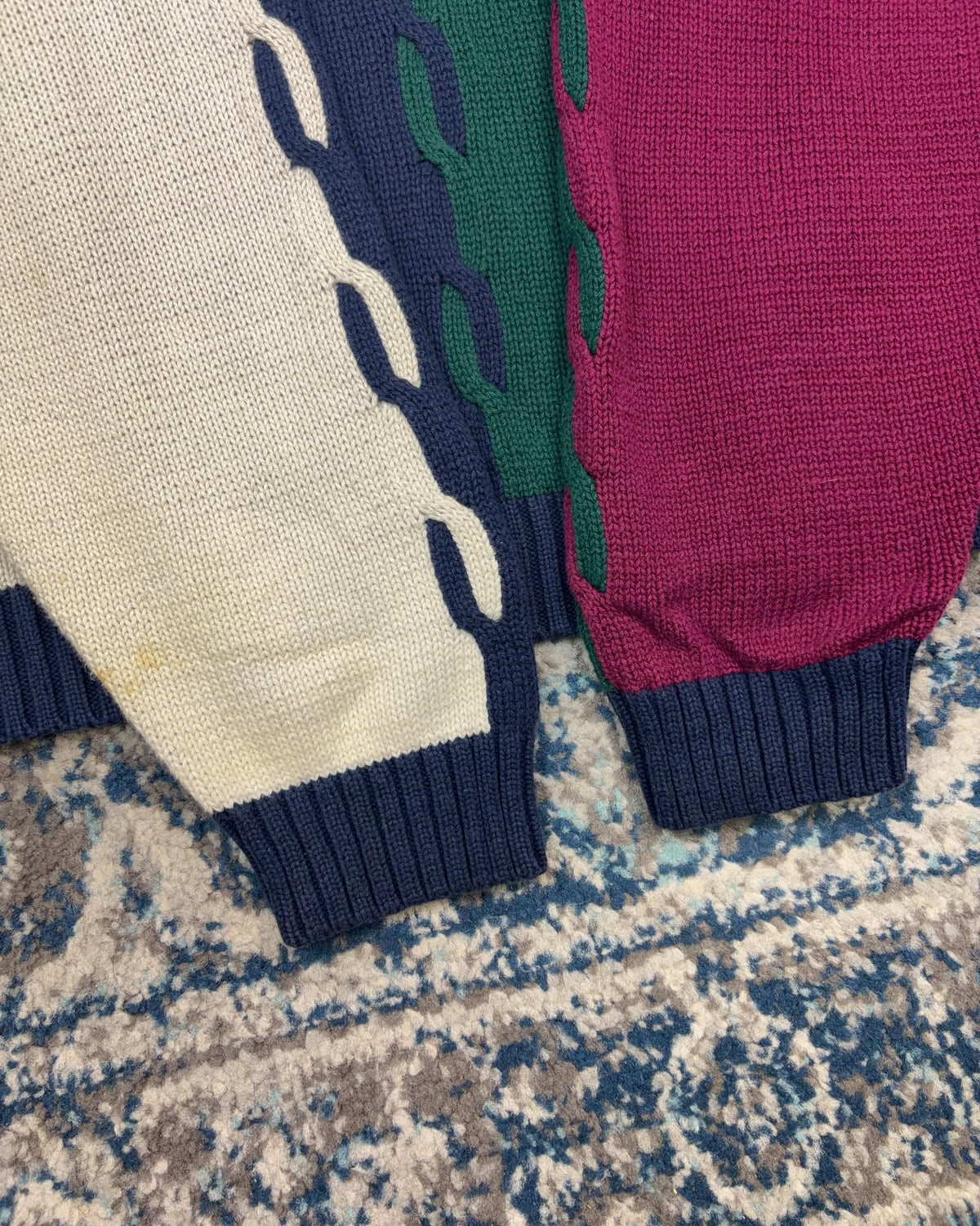 Vintage Siegfried Embroidered Crest Colour Block Striped Pullover Knit Sweater Size XLT