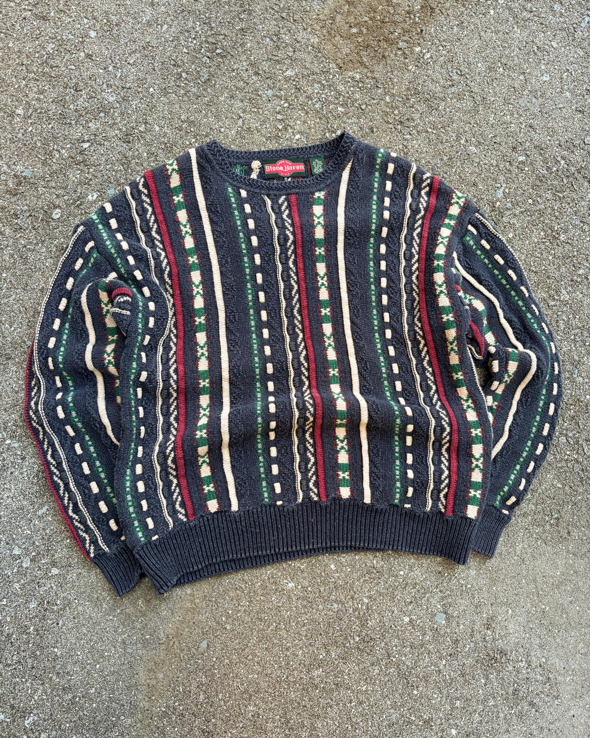 Vintage 90s Stone Haven Striped Textured Pattern Pullover Knit Sweater Size XL