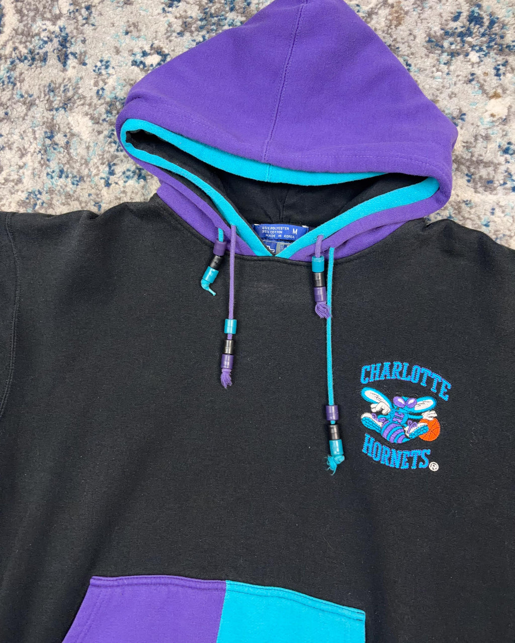 Vintage 90s Charlotte Hornets NBA Embroidered Starter Double Hooded Sweatshirt Size Medium