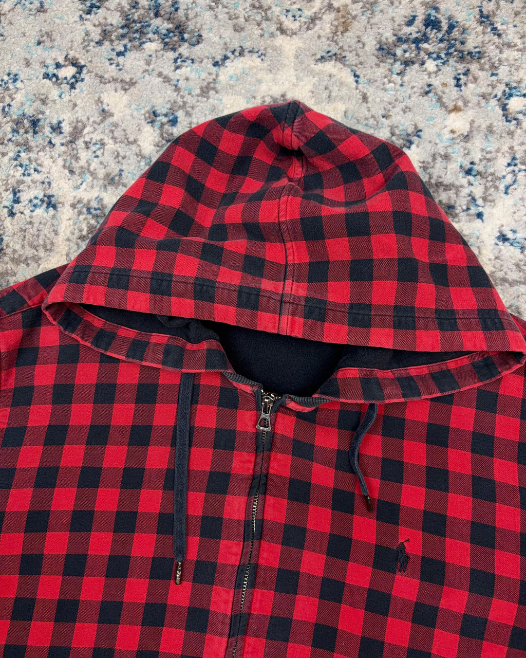 Vintage Polo Ralph Lauren Embroidered Pony Plaid Full Zip Hooded Sweatshirt Size XL