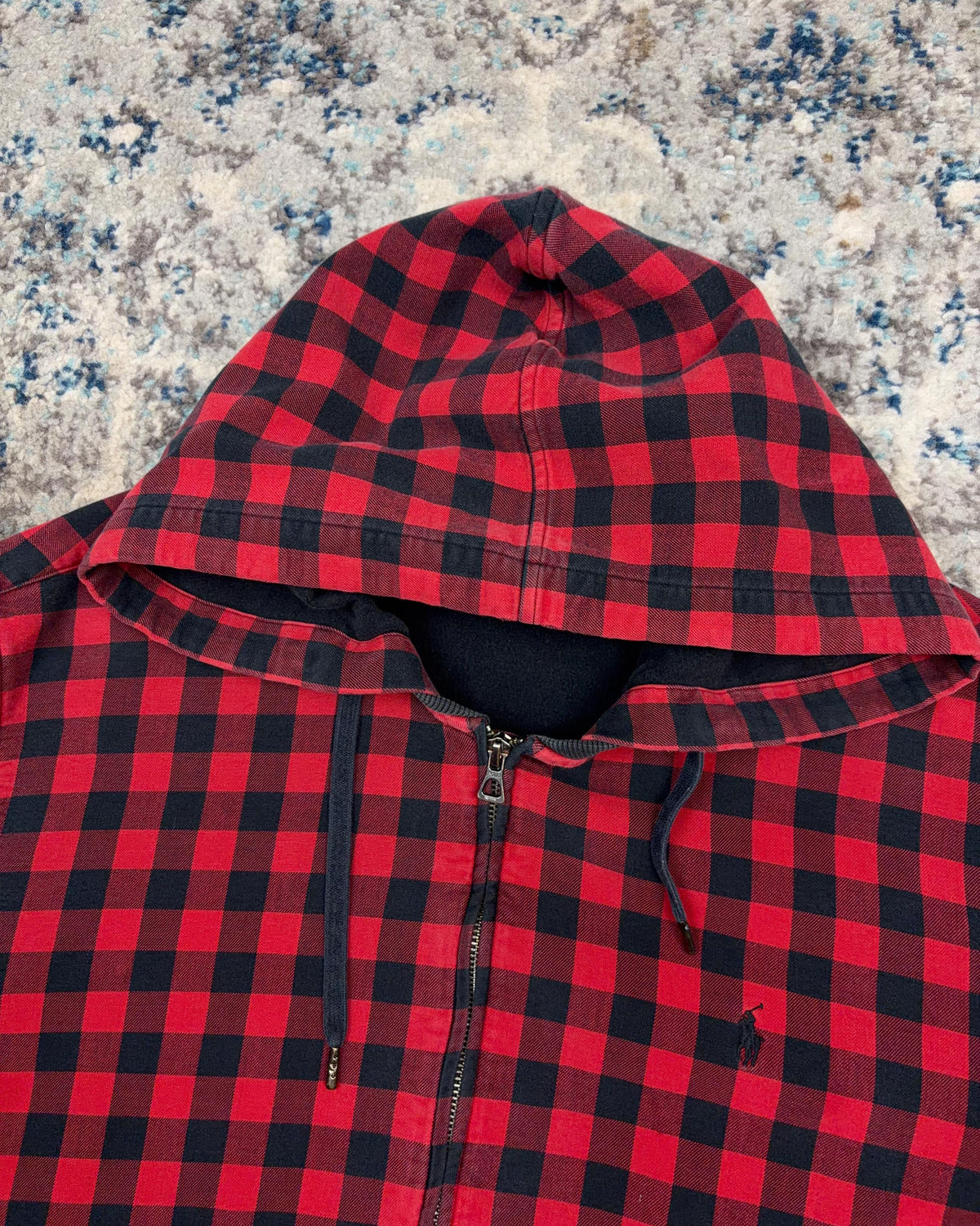 Vintage Polo Ralph Lauren Embroidered Pony Plaid Full Zip Hooded Sweatshirt Size XL
