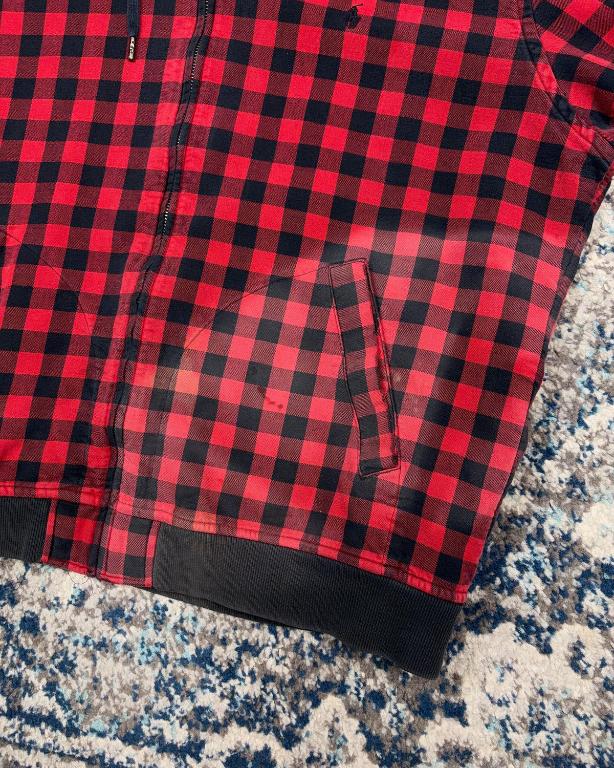 Vintage Polo Ralph Lauren Embroidered Pony Plaid Full Zip Hooded Sweatshirt Size XL