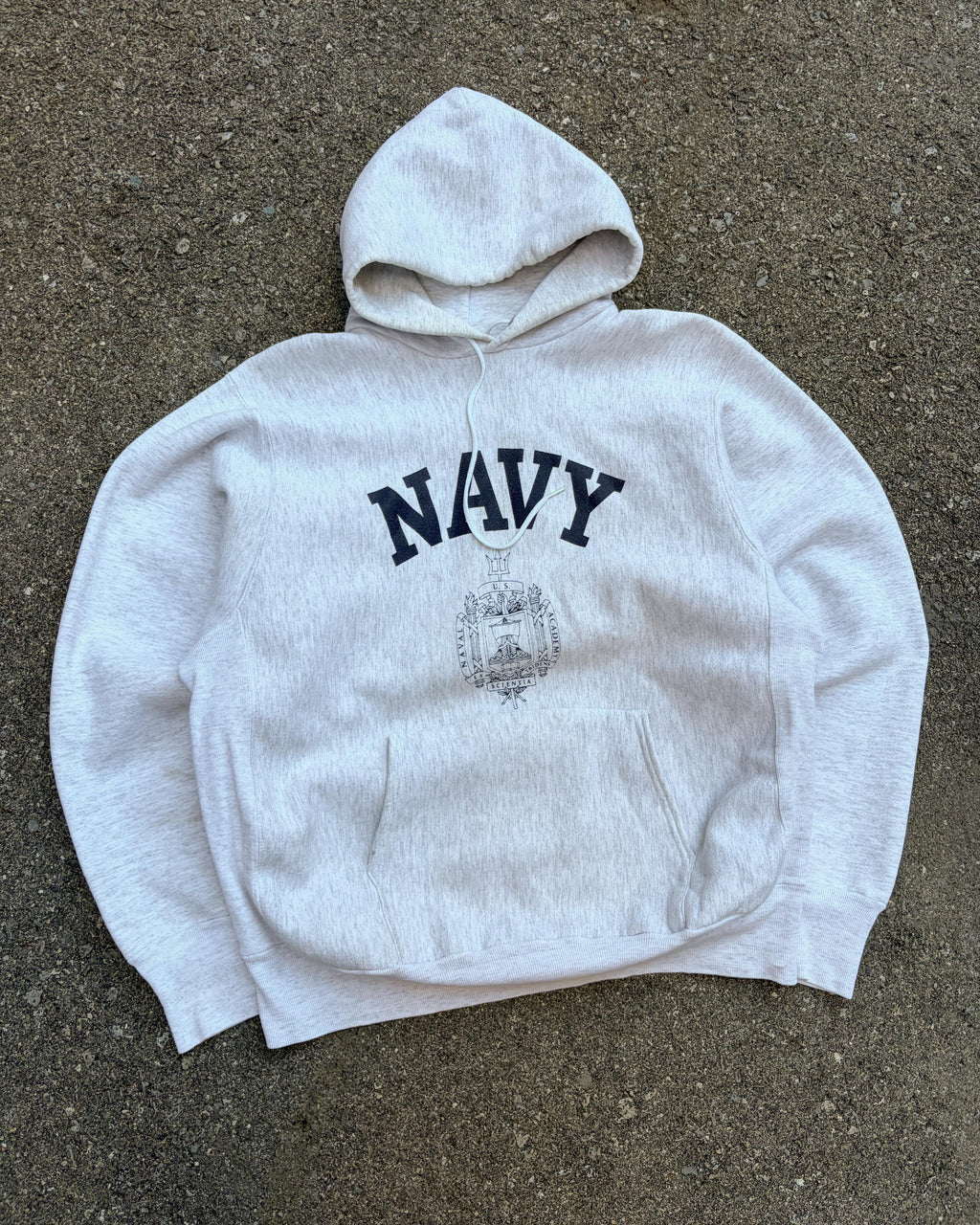 Vintage 90s U.S Navy Spellout Crest Graphic Pullover Hooded Sweatshirt Size Large