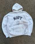 Vintage 90s U.S Navy Spellout Crest Graphic Pullover Hooded Sweatshirt Size Large