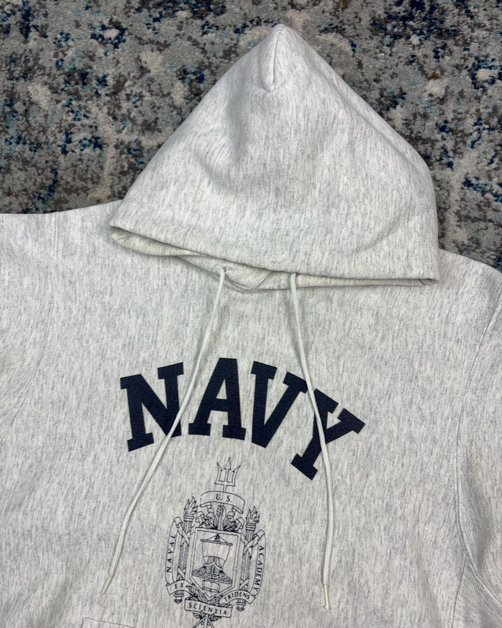 Vintage 90s U.S Navy Spellout Crest Graphic Pullover Hooded Sweatshirt Size Large