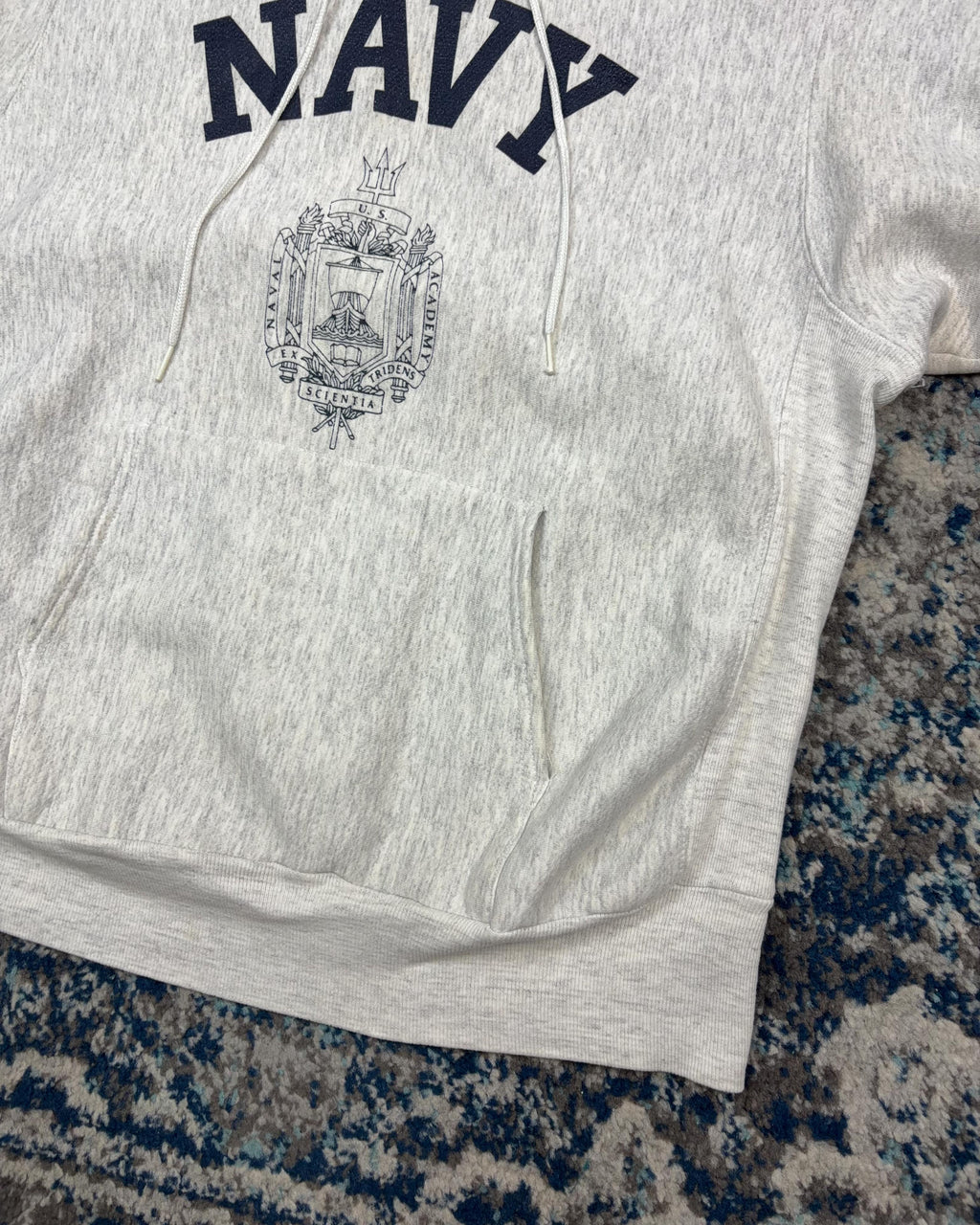 Vintage 90s U.S Navy Spellout Crest Graphic Pullover Hooded Sweatshirt Size Large