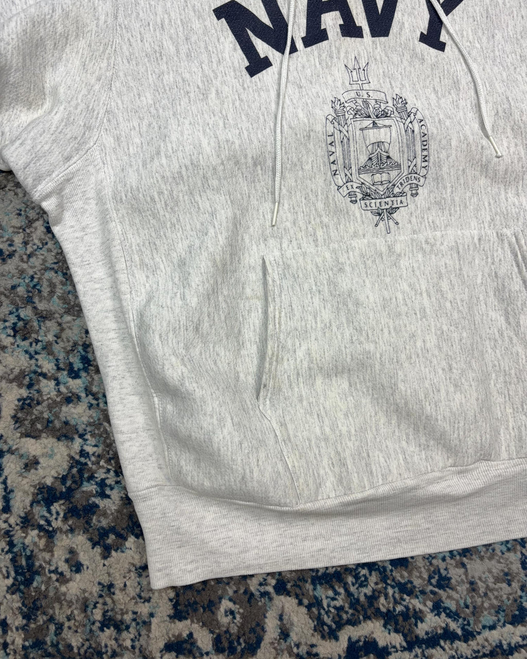 Vintage 90s U.S Navy Spellout Crest Graphic Pullover Hooded Sweatshirt Size Large