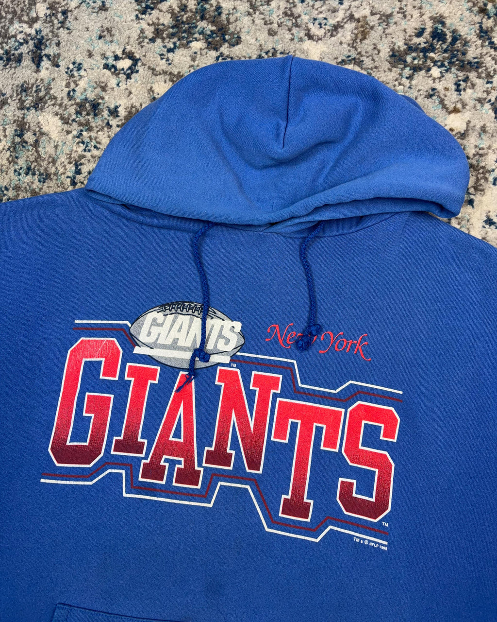 Vintage 1995 New York Giants NFL Spellout Graphic Hooded Sweatshirt Size XL