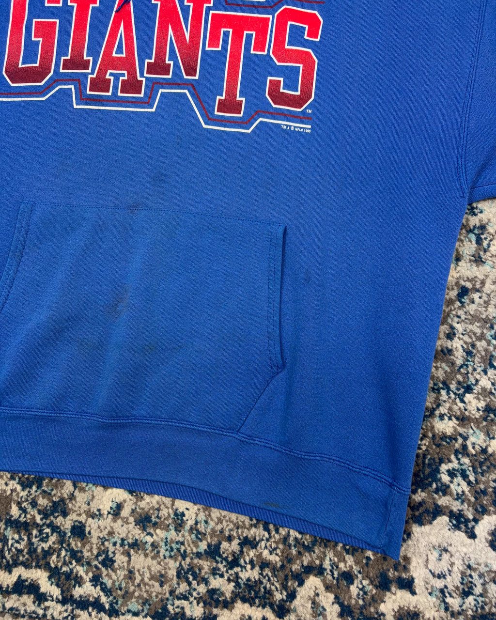 Vintage 1995 New York Giants NFL Spellout Graphic Hooded Sweatshirt Size XL
