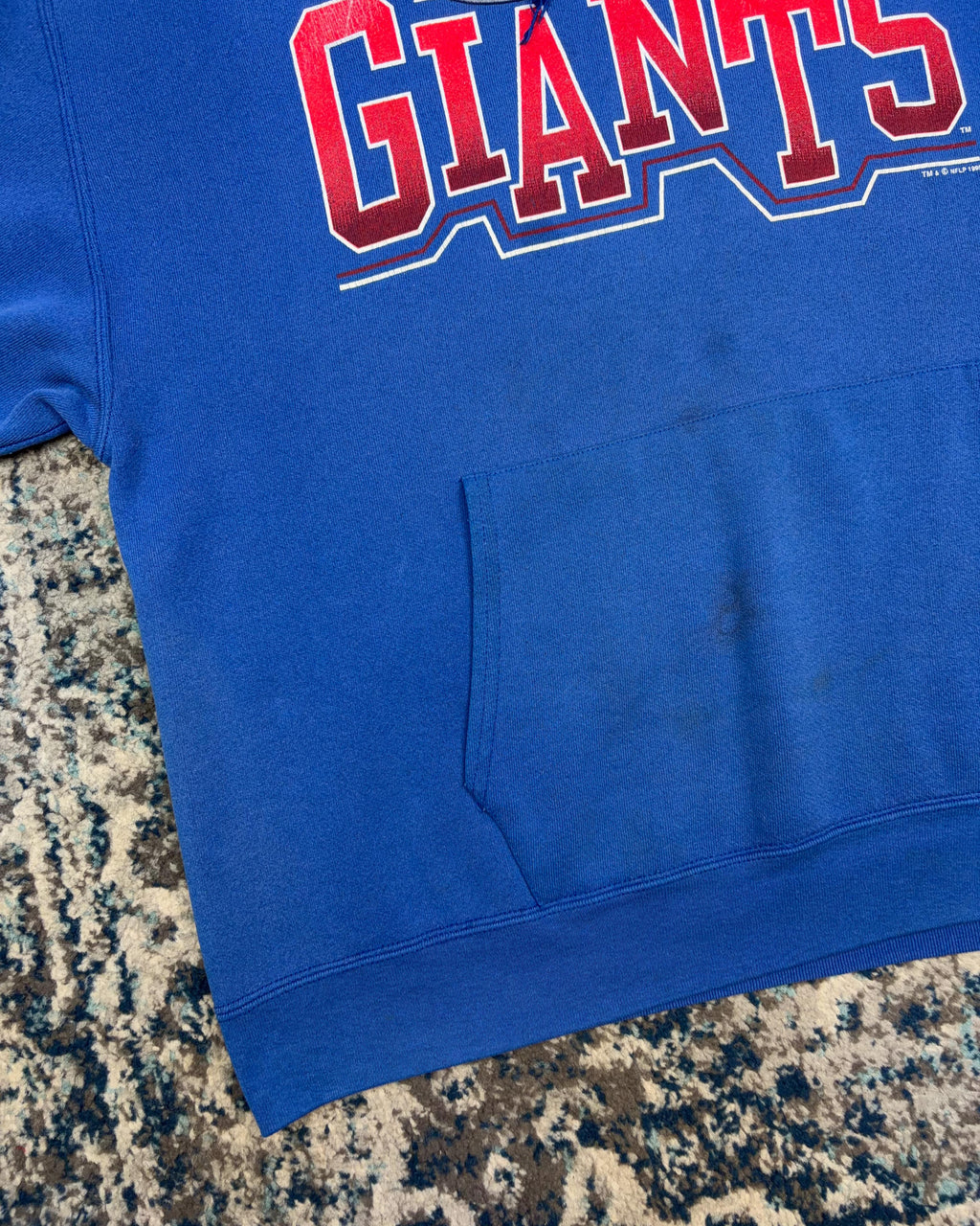 Vintage 1995 New York Giants NFL Spellout Graphic Hooded Sweatshirt Size XL